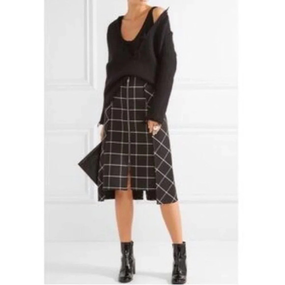 Rag & Bone Windowpane MIDI Skirt 6 Black Front Zipper Sabina - Picture 4 of 13